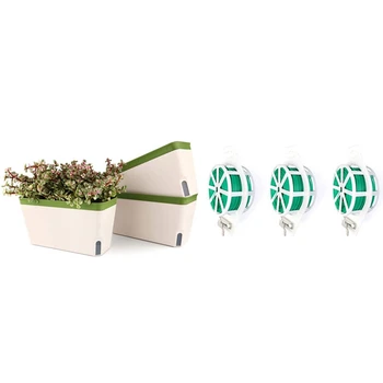 

3 Pcs Self Watering Planter Pot Rectangle 10.5 Inch, Plastic Plant Pot & 3 Pcs 100M Strapping Rope Garden Tie