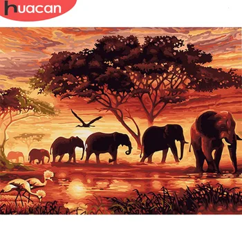 

HUACAN Paint By Numbers Elephant Kits Drawing Canvas HandPainted Animal Picture DIY Art Home Decoration Gift