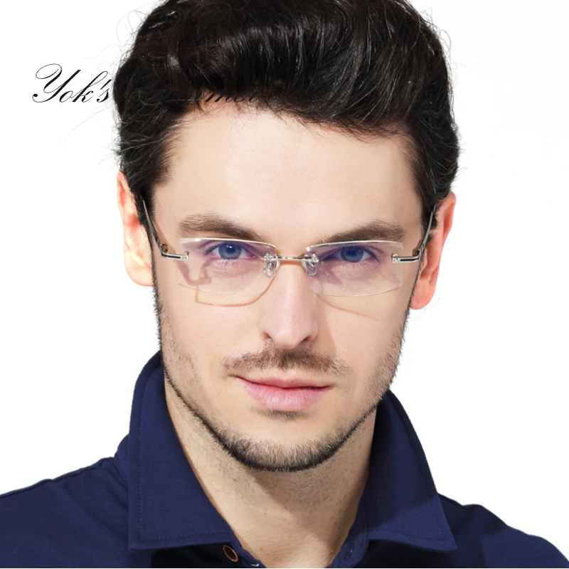 

YOK'S Business Compute Glasses Copper Alloy Rimless Rectangle Glasses Anti-blue Radiation Scratch Optical Frame Oculos HN1381