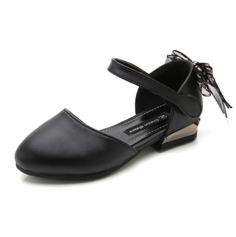 black Weoneit/Детские сандалии принцессы с бантом; детская Свадебная обувь с цветочным принтом; модная модельная обувь; обувь для вечеринок для девочек; цвет розовый, белый, черный - Цвет: black