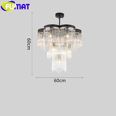 FUMAT Crystal K9 Pendant Lamp Hanging Light Fixture Chandelier Light Multi-layer Waterfall Form Gold Black Frame Modern Style - Цвет корпуса: Dia60cm Black Frame