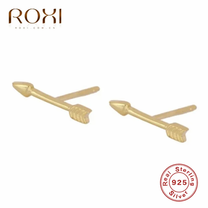 ROXI 925 пробы серебряные серьги-гвоздики для женщин крошечные точки стрелка кактус маленькие серьги в форме листа, в стиле бохо серьги корейские серьги в стиле пирсинга - Окраска металла: Arrow