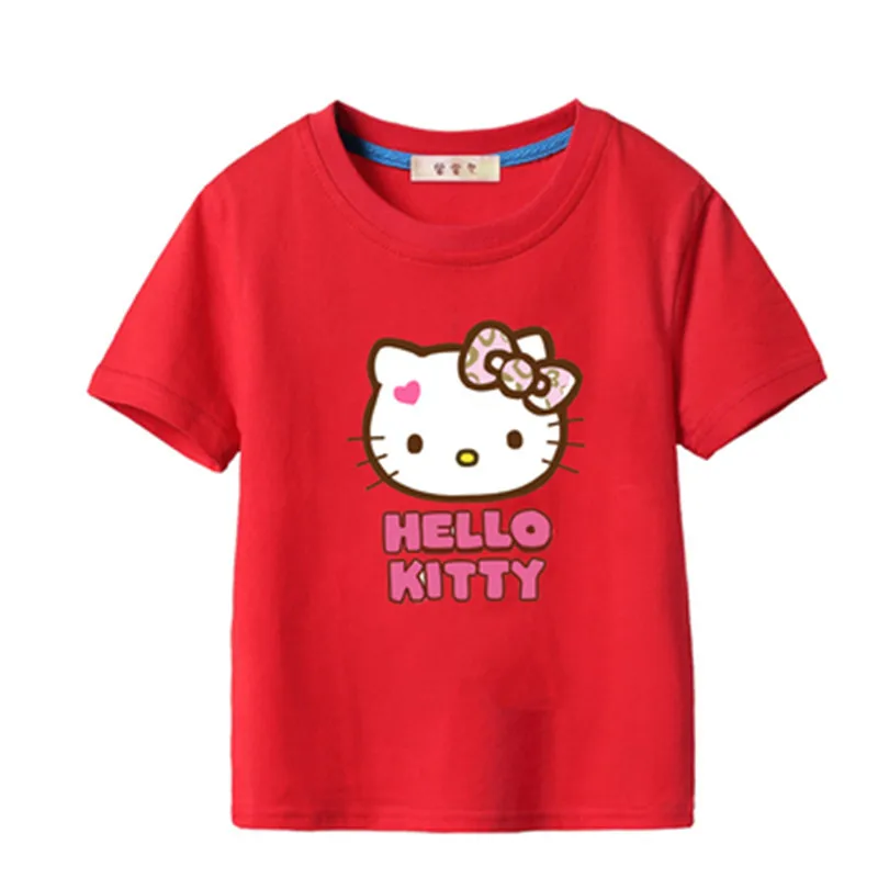 Hello kitty/Летняя футболка принцессы для девочек; Детские хлопковые топы; футболки; детская одежда для дня рождения; одежда для малышей; костюм - Цвет: Red