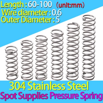 

304 Stainless Steel Compression Spring 60-100 mm The Coil Spring Pressure Spring Return Spring Wire Diameter:0.6mm OD:5mm