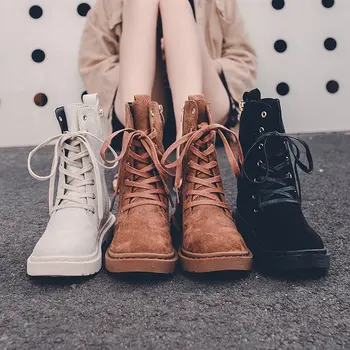 

2019 autumn and winter new Martin boots women Fashion simple solid color British style suede comfortable casual boots