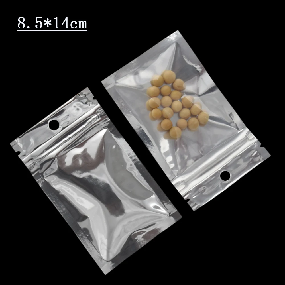 

8.5*14cm Snack Bulk Food Smell Proof Storage Bag Zipper Pouches Bags Clear Aluminum Foil Packaging Bag with Hang HOle 2000Pcs