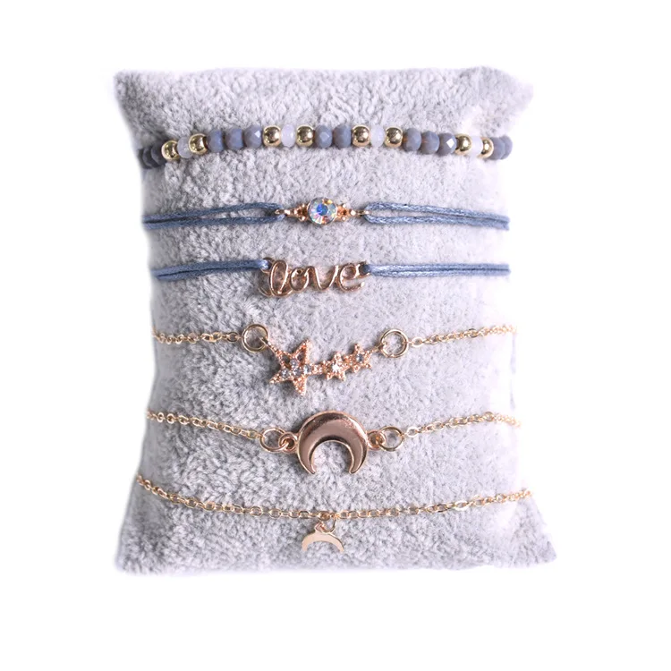 HWASY1804 темперамент Звезда Луна личность кулон браслет ручной струны ручной серый браслет из бисера браслет из шести частей