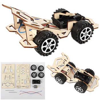 

DIY Scientific Wooden Racing Car Toy Kids Educational Fun Principle Cognition Assembly Developmental Model Kit Teaching