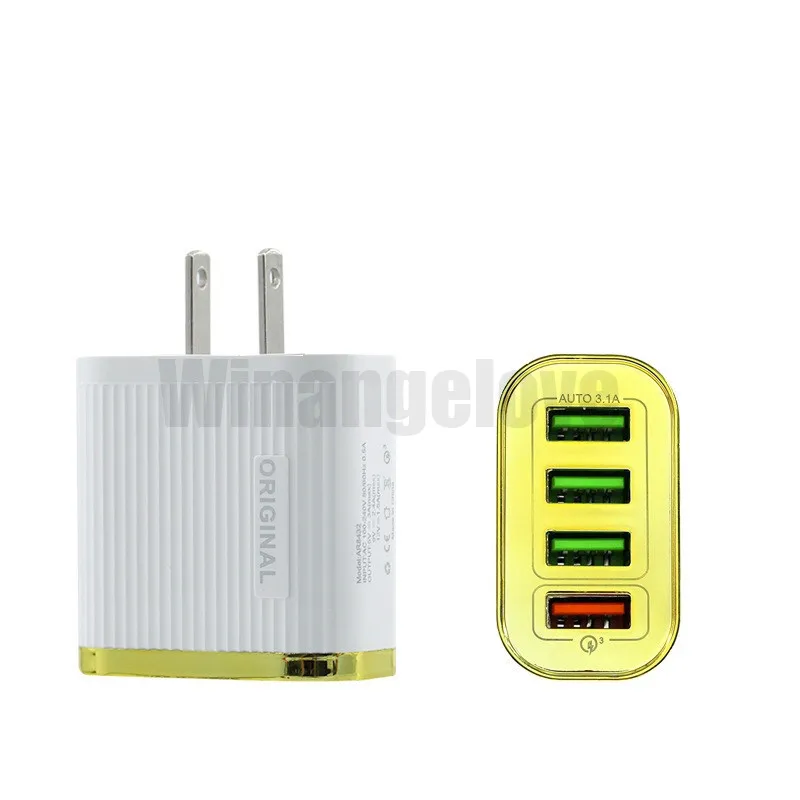 20 шт./лот EU/US адаптер qc3.0 4 порта 3.1A Мульти USB зарядное устройство US дорожное зарядное устройство адаптер питания для i Phone X 8 Быстрый Настенный адаптер