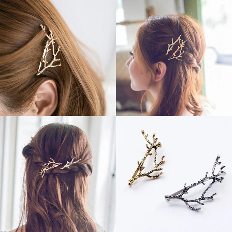 Women Fashion Rose Gold Silver Durable Delicate Unique Metal Branch Leaves Small Hair Clips Bobby Pin Hair Styling Accessories