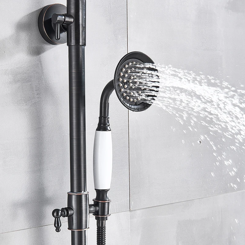 Смеситель для душа 8 &quot черный бронзовый настенный с двойной ручкой излив на