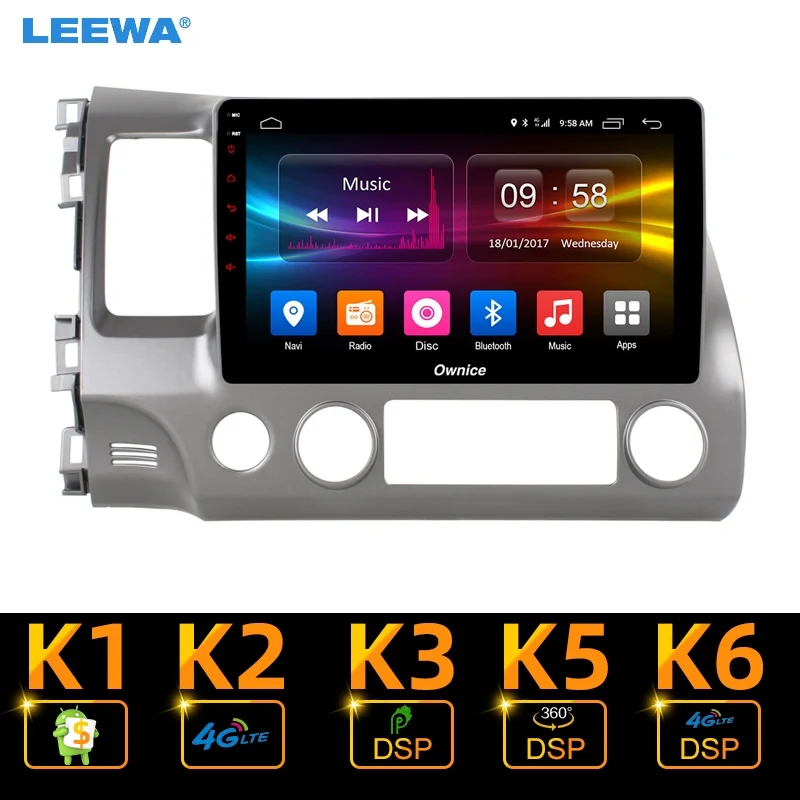 LEEWA 10," ips экран автомобиля Android 9,0 8-ядерный 4G/32G DSP 8-канальный gps навигатор медиаплеер для Civic 04-09(Civic 8