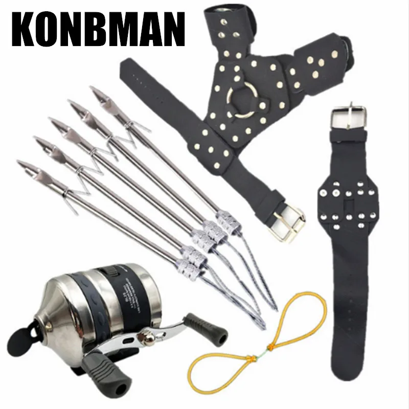 Banda de Borracha Peixe Caça Faça Você Mesmo Estilingue Pulseira Mão Aço Inoxidável Carretel Tiro Arco Conjunto 5 Peixe caça diy estilingue estilingue pulseira banda