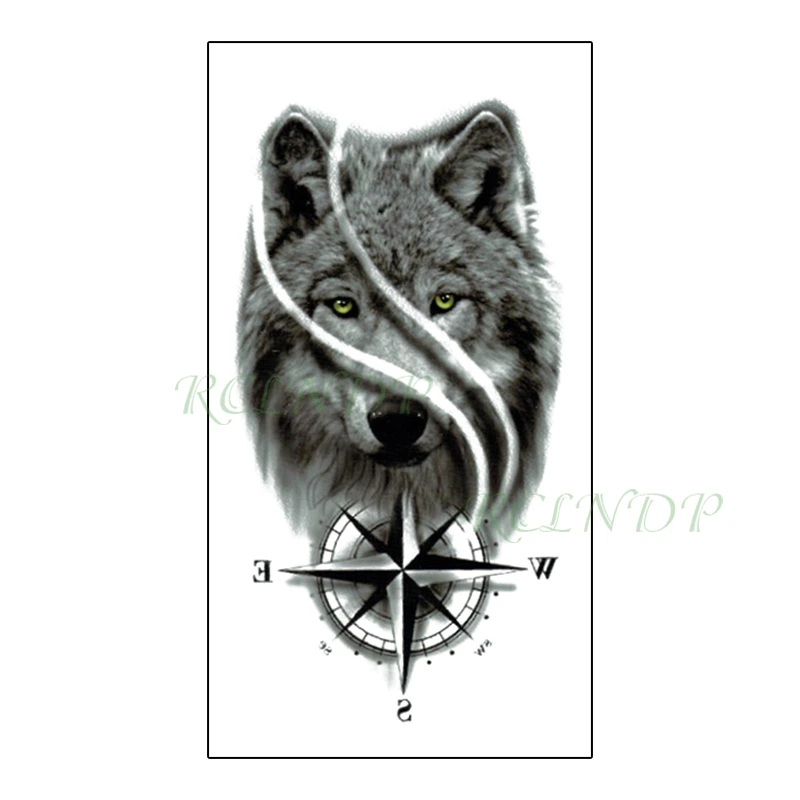 Waterproof Temporary Tattoo Sticker Wolf Head Animal Compass Fake Tatoo Flash Tatto Arm Leg Body Art For Women Men Temporary Tattoos Aliexpress