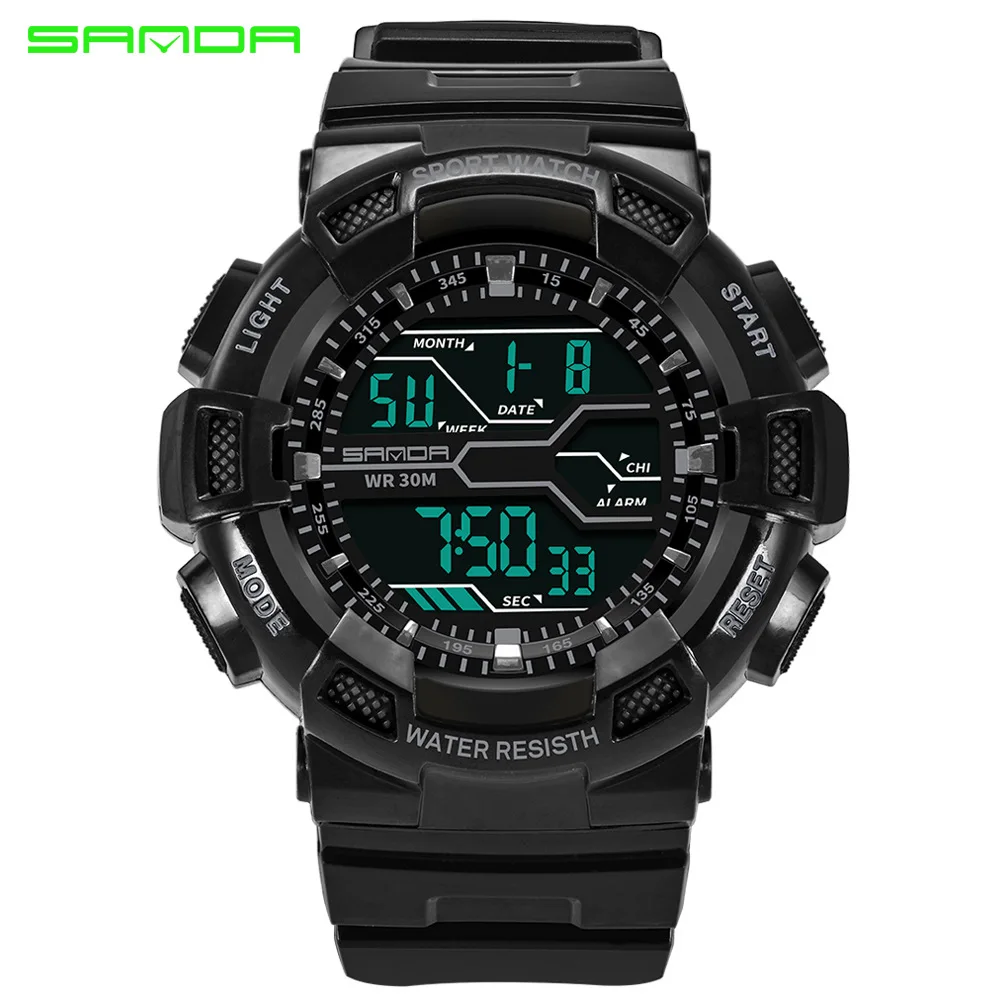 

SANDA 2019 Fashion Men LED Digital Watch luminous trend Waterproof Military Watches Multifunction Watches relogio gift box