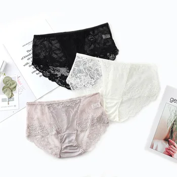 

Silk Underwear Female Lace Summer Breathable Mulberry Silk Medium Waist Sexy Ultra-Thin Seemless Japanese-style GIRL'S Boxers