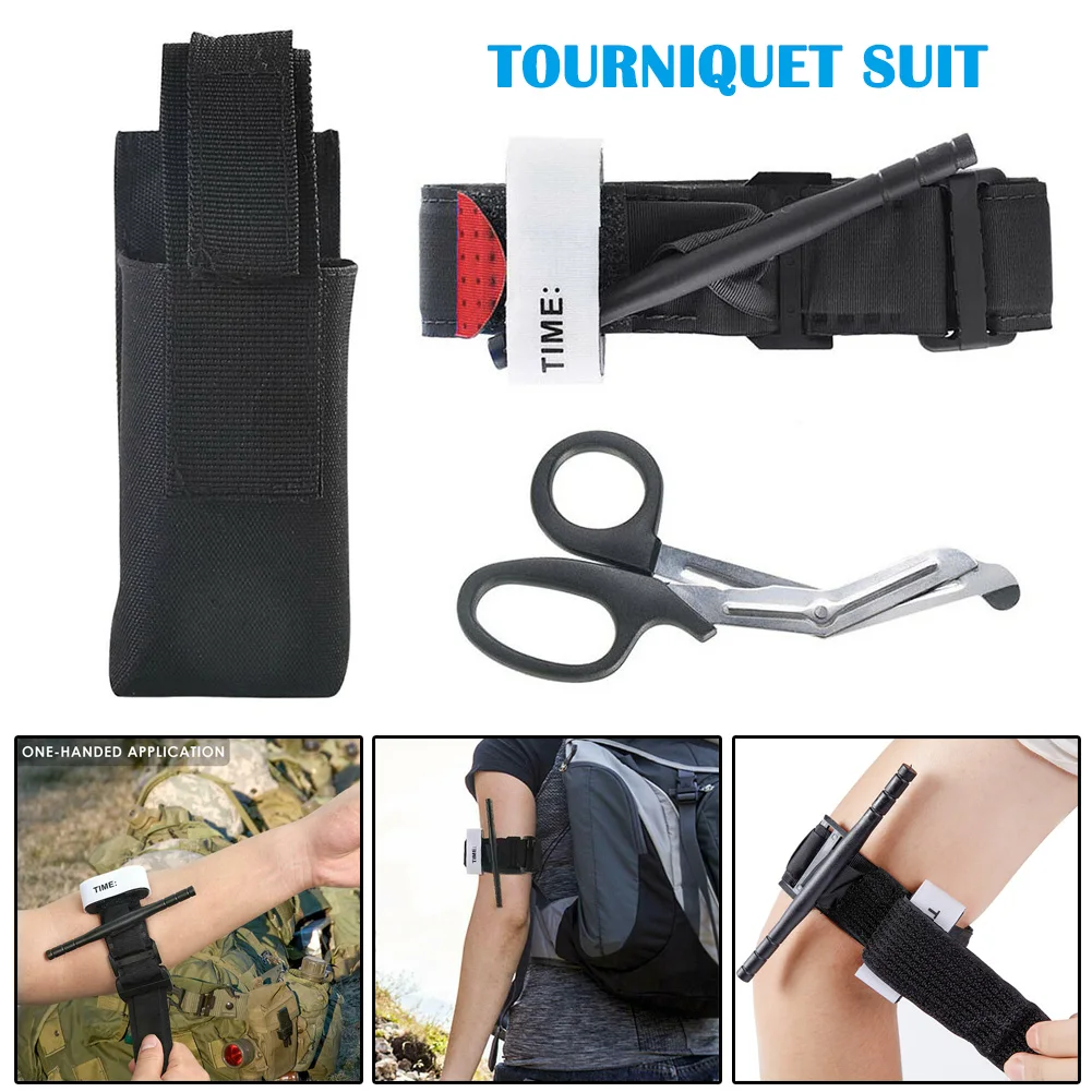 Tourniquet Suit First Aid Buckle One Hand Tourniquet Strap Trauma Shear Pouch Set YA88