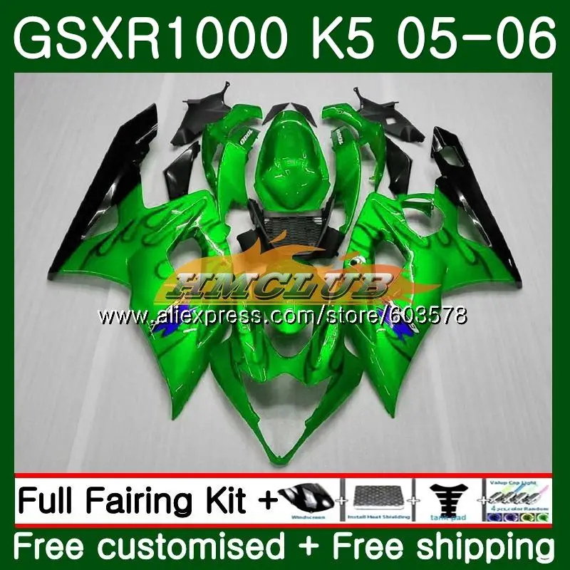 Комбинезоны для SUZUKI GSXR-1000 1000CC GSXR1000 05 06 глянцевый зеленый 11CL. 57 GSX R1000 05 06 K5 GSX-R1000 GSXR 1000 2005 2006 обтекатель