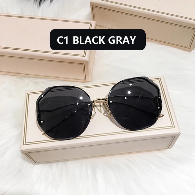 2021 Fashion Tea Gradient Sunglasses Women Ocean Water Cut Trimmed Lens Metal Curved Temples Sun Glasses Female UV400 C1