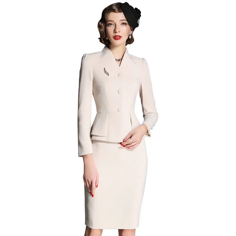 Luxury Dress Suit Jacket Office Ladies Work Formal Business Wear Long Sleeve Midi Pencil Elegant Professional Two Piece set