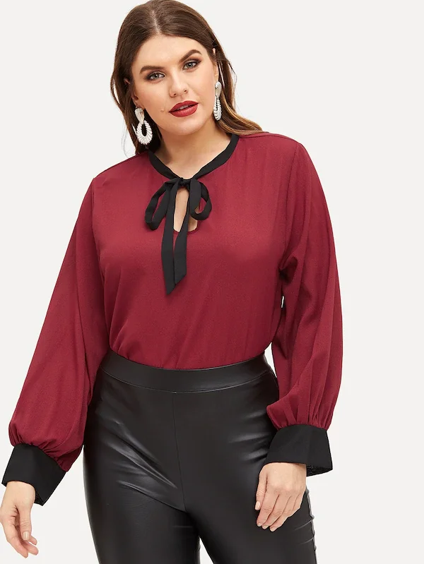 wine red Большие размеры XXXXL 5xl летняя новая повседневная женская блузка женские топы свободные шифоновые рубашки с длинным рукавом и бантом - Цвет: wine red