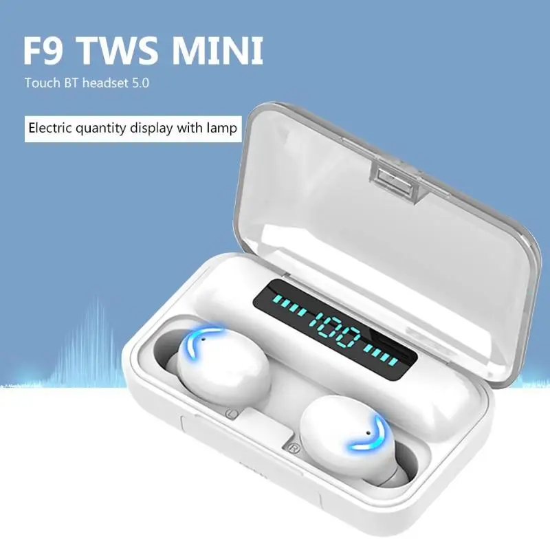 Bluetooth Earphone TWS LED Mini Display F9 5c Earpiece Stero Sound Wireless Noise Reduction 1500mah Power Bank With Microphone