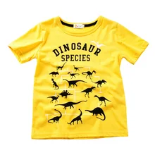 Новая Стильная летняя детская футболка в Корейском стиле детская рубашка с принтом динозавра из мультфильма Чистый хлопок средней длины для маленьких мальчиков