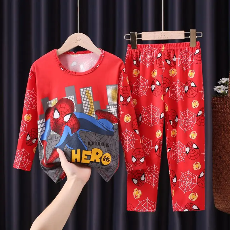 Children Pajamas Set Long Sleeve T Shirt Pant Mickey Pyjamas Kid Boy Girl Pijamas Cartoon Marvel Spiderman Spring Baby Sleepwear christmas pajama sets Sleepwear & Robes