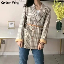 Irmã fara 2022 primavera xadrez blazer jaqueta feminina outono nova casual blazer jaquetas casaco senhoras duplo breasted solto blazers