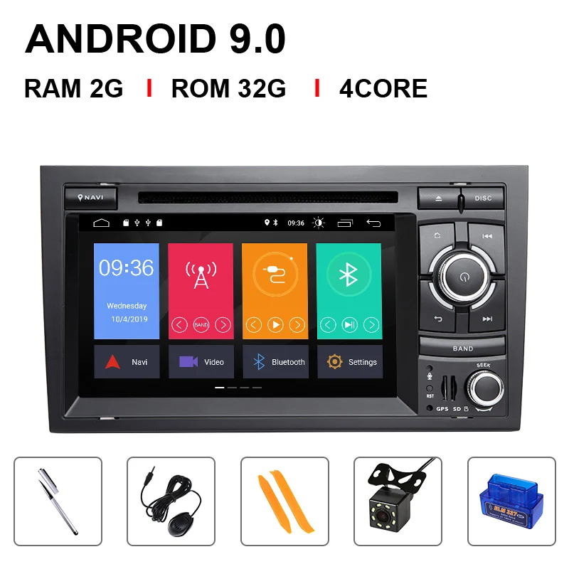 2 Din Автомобильный мультимедийный плеер gps Android 9 DVD Automotivo для Audi A4 B8 B6 B7 S4 B7 B6 RS4 B7 SEAT Exeo quad core ram 4G Carplay - Цвет: 4 Core 32ROM OBD Cam