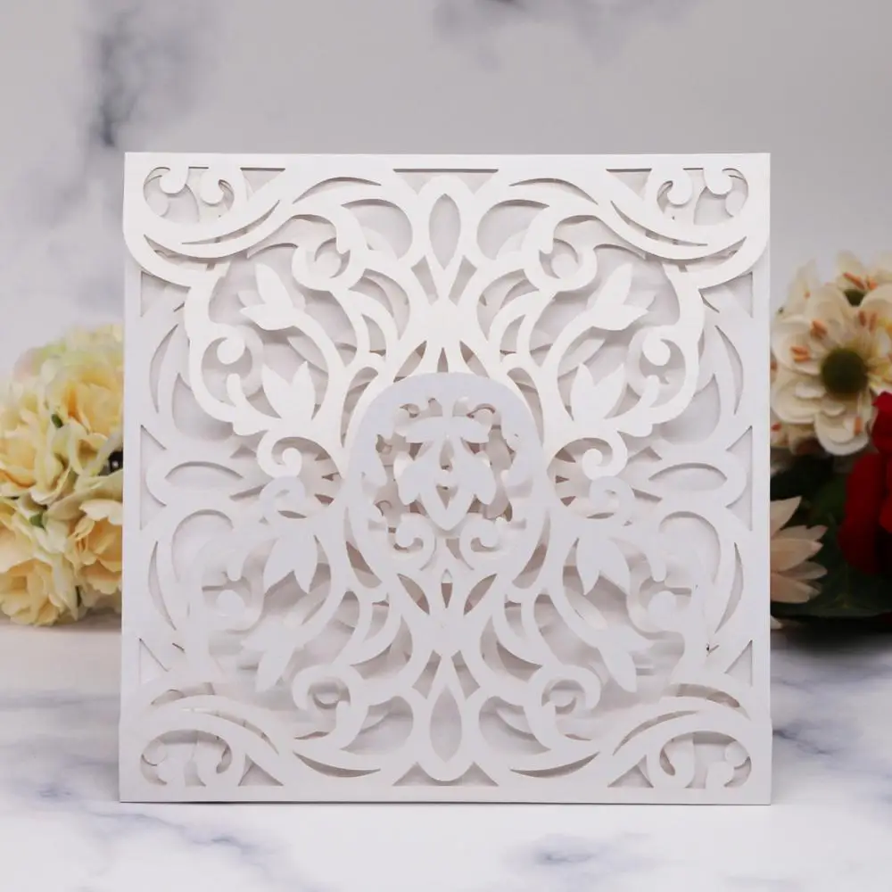 20Pcs Four Folded Laser Cut Wedding Invitation Card Postcard Damask Birthday Party Decoration Party Souvenirs Greeting Card