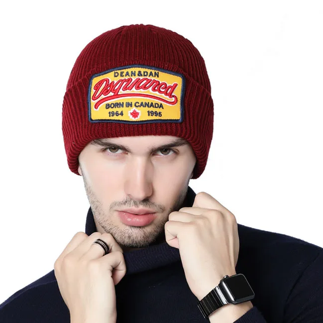Зимняя стильная dsq брендовая мужская кепка Skullies& Beanies, хлопковая Повседневная Регулируемая теплая Кепка с буквой s, брендовая Кепка для мужчин, черная, красная, серая