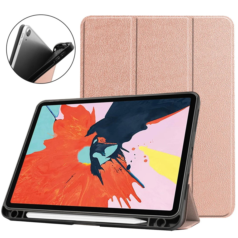 

For iPad Air 4 10.9inch 2020 Ultra-thin Tablet Case Tri-fold TPU Leather Soft Shell with Pen Slot Hibernation Function