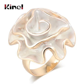 Kinel Hot Fashion White Enamel Rose Ring For Women Gold Color Fold Geometric Model Party Punk Rings Engagement Jewelry
