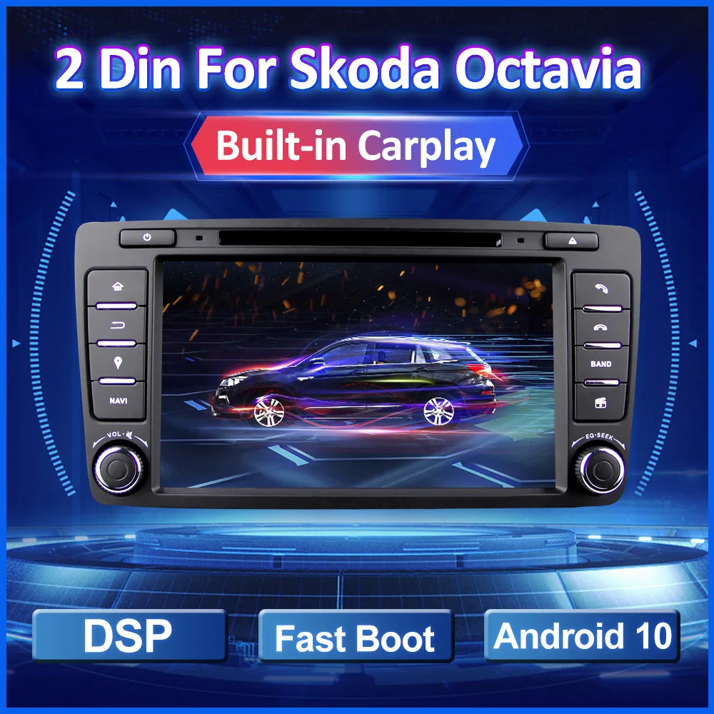Android 10 Car Radio DVD For Skoda Octavia A7 2009-2015 Multimedia Video Player 8 inch Screen Navigation GPS Carplay USB 2 Din
