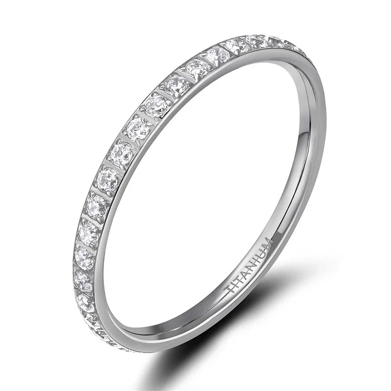 Kolmnsta 2mm Women Titanium Ring Cubic Zirconia Anniversary Wedding Engagement Band Size 4 to 13 bagues pour femme 2