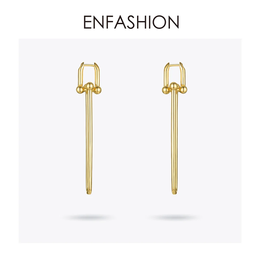 ENFASHION геометрические u-образные Висячие серьги для женщин, аксессуары золотого цвета, минималистичные длинные висячие серьги, модное ювелирное изделие E1134
