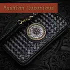 Unisex handgemachte leder vertikale brieftasche Krokodil leder gewebt lange zipper tasche Vintage Chinesischen stil kupplung tasche - 3