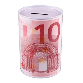 

Metal Tinplate Cylinder Piggy Bank Euro Dollar Picture box Household Saving Money Box Home Decorative Craft Ramdon Color