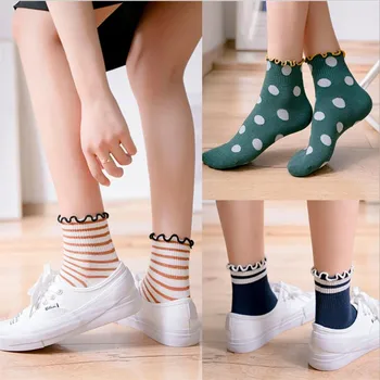 

Cute Macrame Stripe Cotton Girls Socks Fashion Round Pattern Female Anklets Lady Spring Summer Sock Breathable Latest Princess