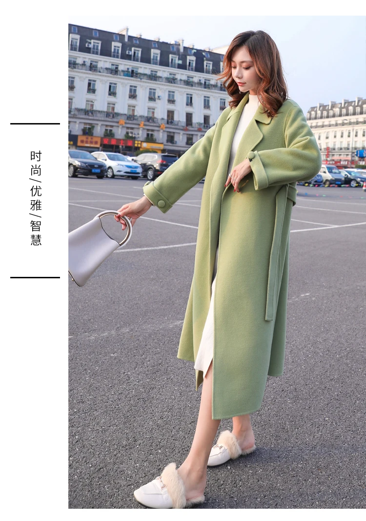 Шерстяные женские пальто, зимние корейские длинные элегантные куртки с поясом, одноцветные свободные пальто больших размеров, женская верхняя одежда, пальто