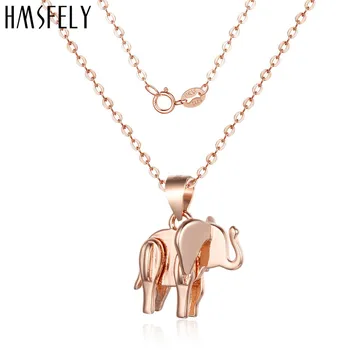 

HMSFELY Real 925 Silver Rose Gold Elephant Pendant Female Necklace Jewellery For Gift Luxury Women Animal Necklaces Jewelry 40cm