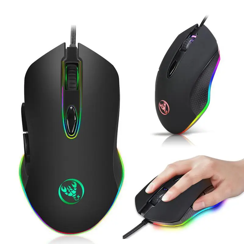 HOT-HXSJ, программируемая игровая мышь 4800 dpi, 6 кнопок, RGB подсветка, USB, Проводная оптическая мышь для геймера, для ПК, компьютера, ноутбука
