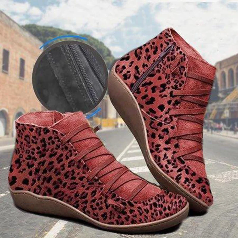 

Hot Selling 1 Pair Women Boots Shoes Side Zipper Leopard Pattern Anti-slip Breathable for Outdoor -B5
