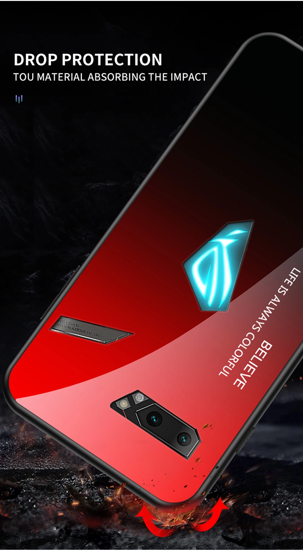 Модный градиентный стеклянный чехол для телефона Asus Rog Phone II 2, полный защитный бампер для Asus ZS660KL, задняя крышка для телефона 6,59"