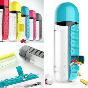 

600ML Water Bottles With Pill Box Travel Drug Organizer 7 Days Weekly Pill Medicine Storage Box Splitters ZM92906