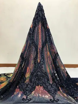 

african lace fabric with sequins 450*135CM 2020 hot sequin fabric high quality tulle sequins lace fabric for evening dresses
