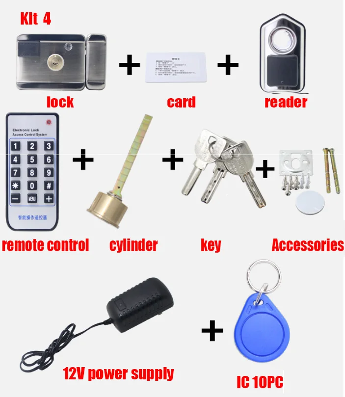 kit 4 For video intercom security access control electronic lock door lock support mobile APP remote unlock smart lock castle - Цвет: kit 4