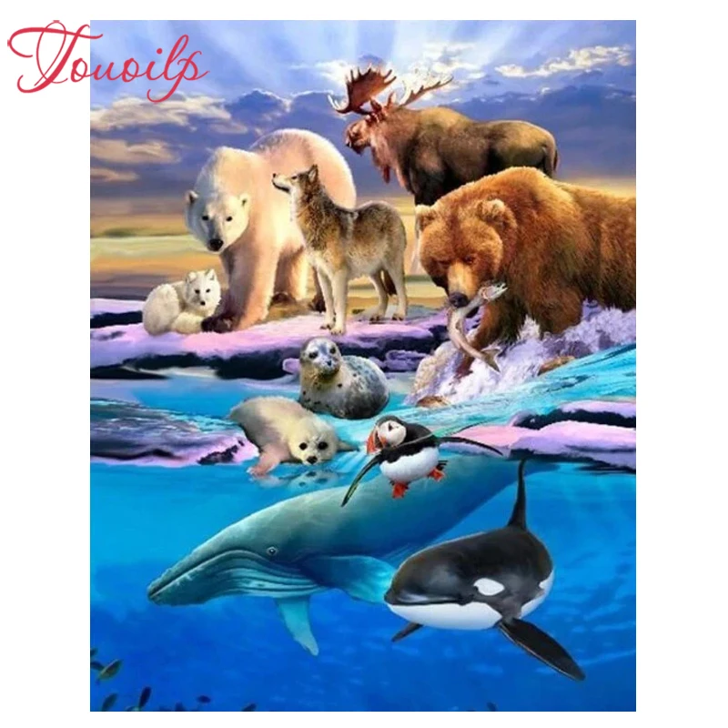 TOUOILP 5D Diamond Painting&quotAlaska Animals Brown bear&quotDiamond Embroidery Square&ampround Cross Stitch Rhinestone Mosaic Painting | Дом и