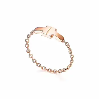 

JZ TFB RLLEN High Quality 1: 1 Original 925 Sterling Silver Rose Gold Double T Chain Ring with Logo DIY Jewelry for Women.